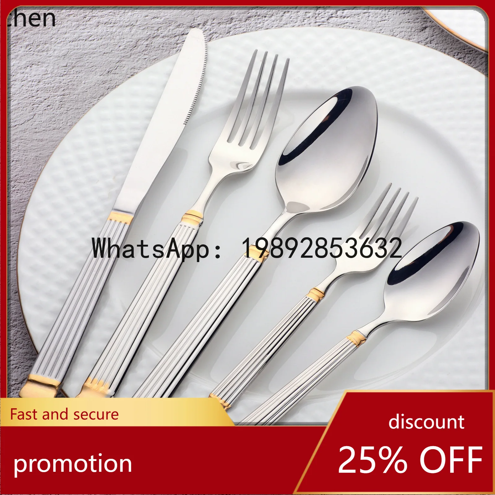 stainless steel straight groove five-piece cutlery set - knife, fork,  western cuisine, steak knife, fork, spoon