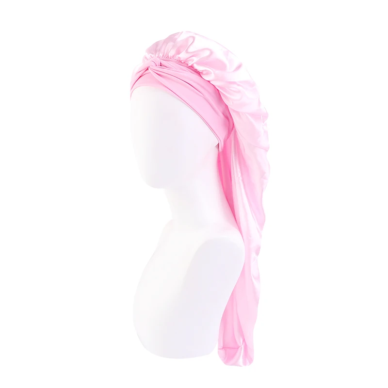 Neue Frauen lange Übergroße elastische satin Motorhaube Schlafmütze mit Band Atmungsaktive schlafmütze turban schlaf Kopfbedeckung Bandanas – Detail 9