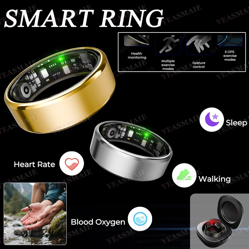 

New Smart Ring For Women Men Health Tracker Heart Rate Blood Oxygen Monitor Multi Sports Sleep Fitness 5ATM Waterproof Smartring