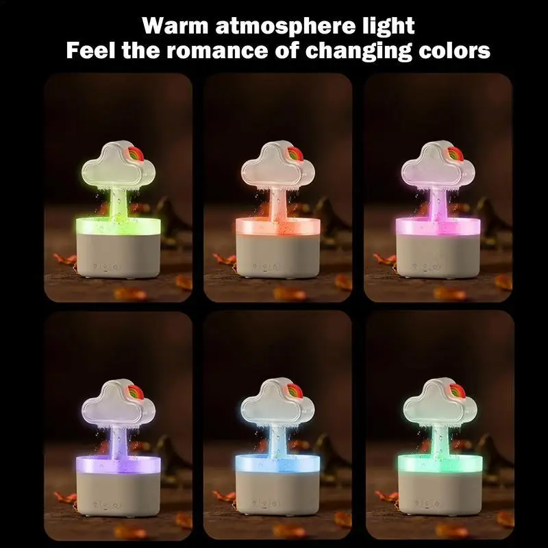 Creative Rainbow Mushroom Cloud Humidification Aromatherapy Machine Simulating Raindrop Colorful Night Light Aromatherapy Device