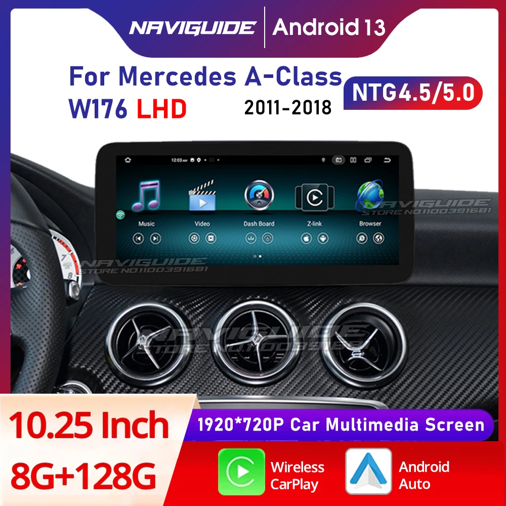 NAVIGUIDE 10.25'' Android 13 For Mercedes A Class W176 GLA X156 2011-2018 Car Radio Wireless GPS WIFI Carplay Multimedia Player