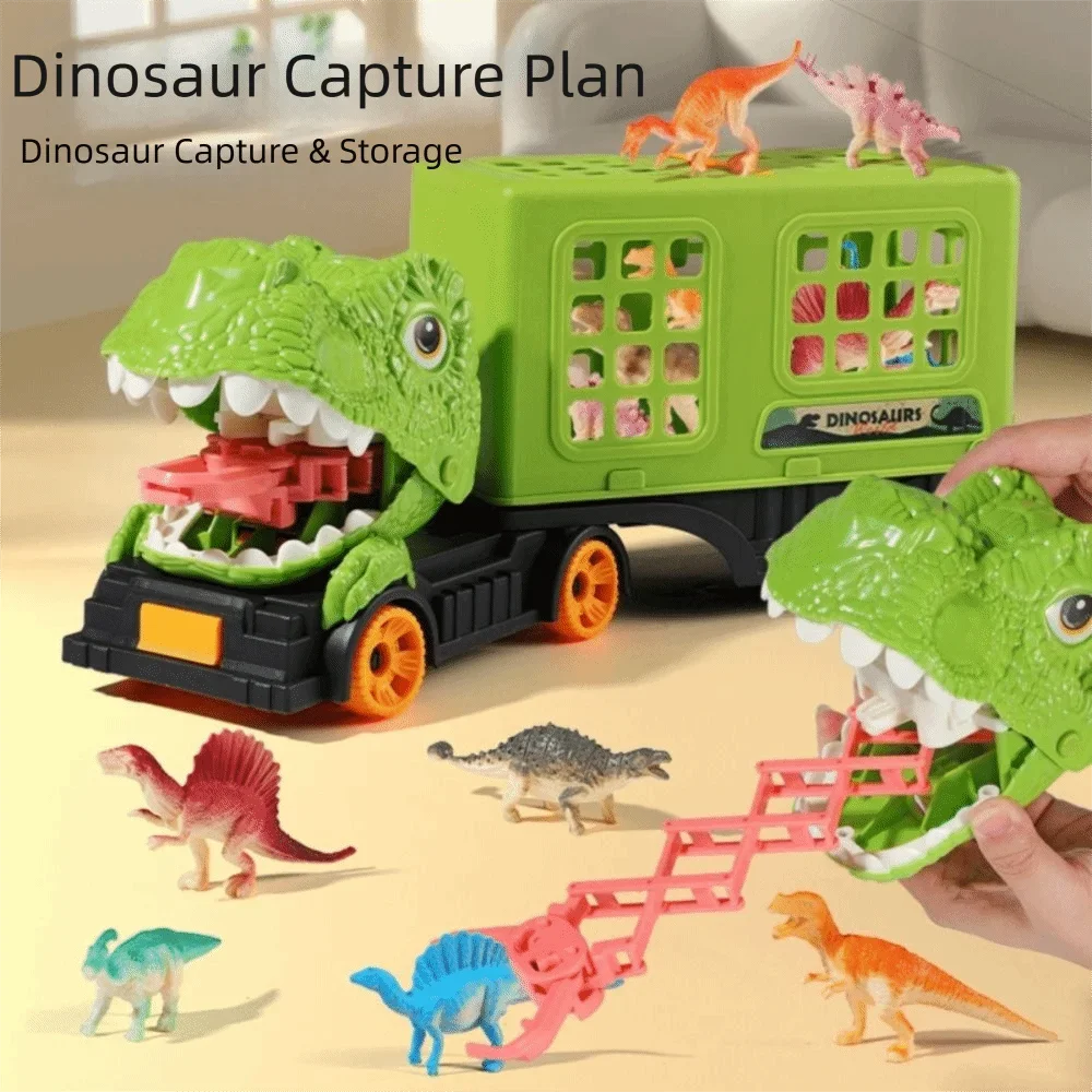 Kids Dinosaur Transport Truck with Ejection Feature - 6/24 Pcs Dinosaur Model Action Figures, Creative Play Design