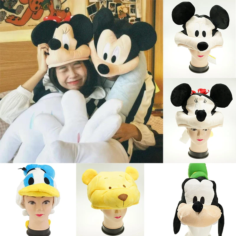 Disney Mickey Plush Hat Anime Cute Children Adult Party Birthday Gift Autumn Winter Plush Warm Christmas Hat Home Decoration