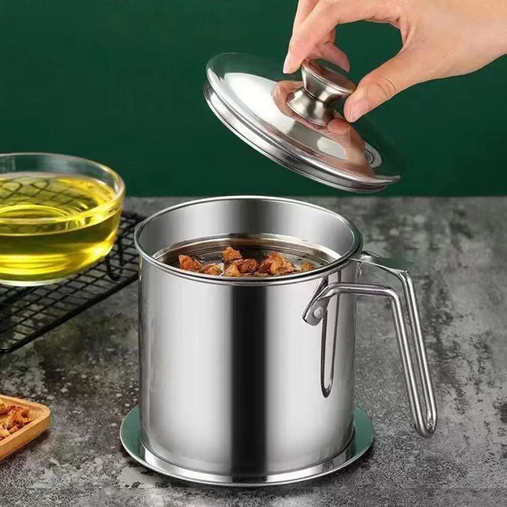 1.3L Kitchen Oil Jug Stainless Steel Oil Filter Container with Fine Mesh Rust-Proof Dishwasher Safe Kitchen Oil Tank for Frying