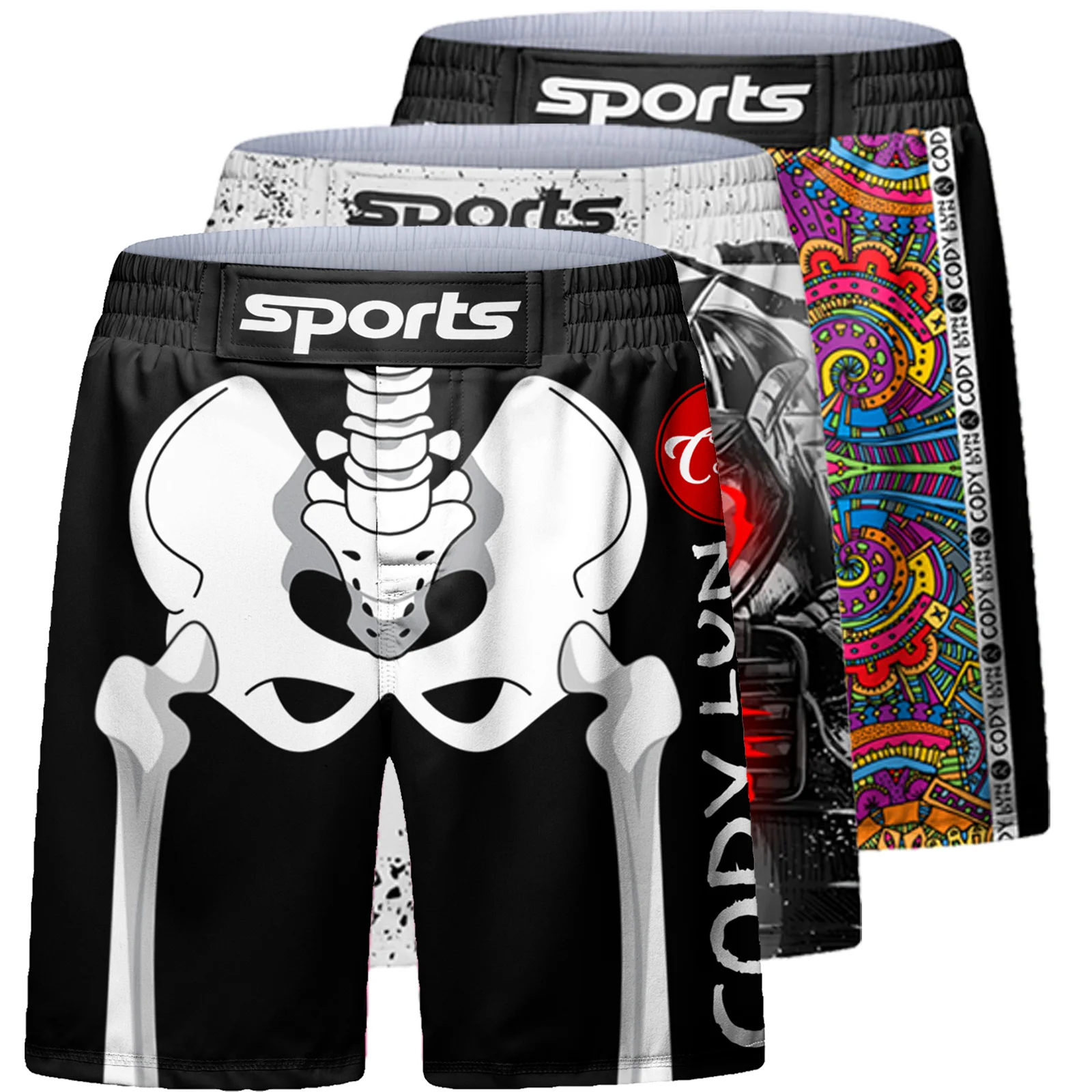 Cody Lundin Men’s MMA Fight Shorts BJJ No Gi Grappling Jiu Jitsu Shorts Skeletal Pattern Cool Men Kickboxing Sports Pants