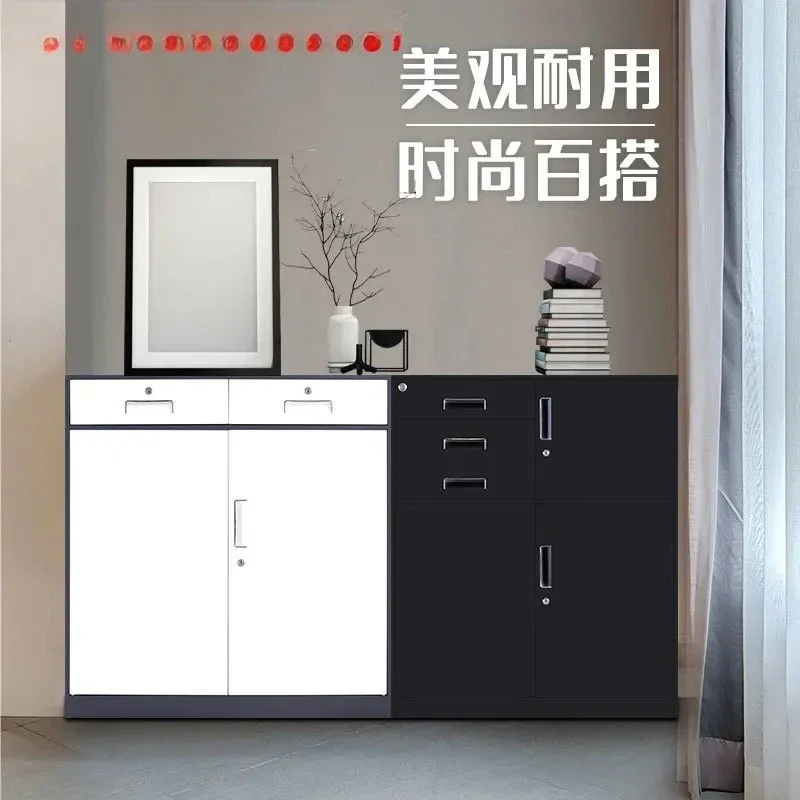 Steel office document wood grain iron cabinet locker with lock under table storage low cabinet free installation