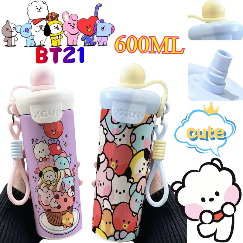 

Кружка BT21 Cooky RJ Shooky Mang Chimmy с ярким мультяшным принтом, большая емкость, портативная, для студентов, с прямым отверстием для питья