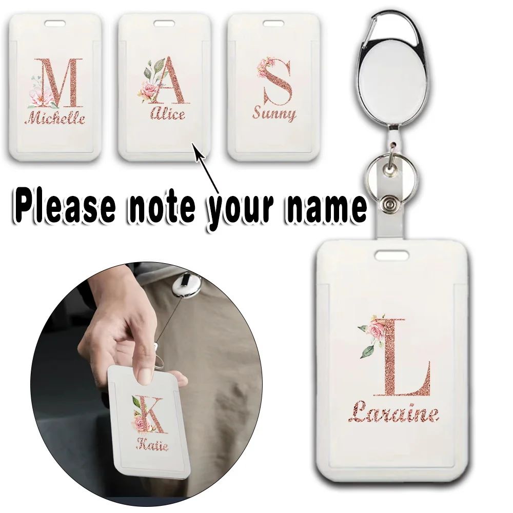 Customized Name Retractable Badge Holder Keychain Clip Personalized ID Card Holder for Office Business Security DIY Accessories