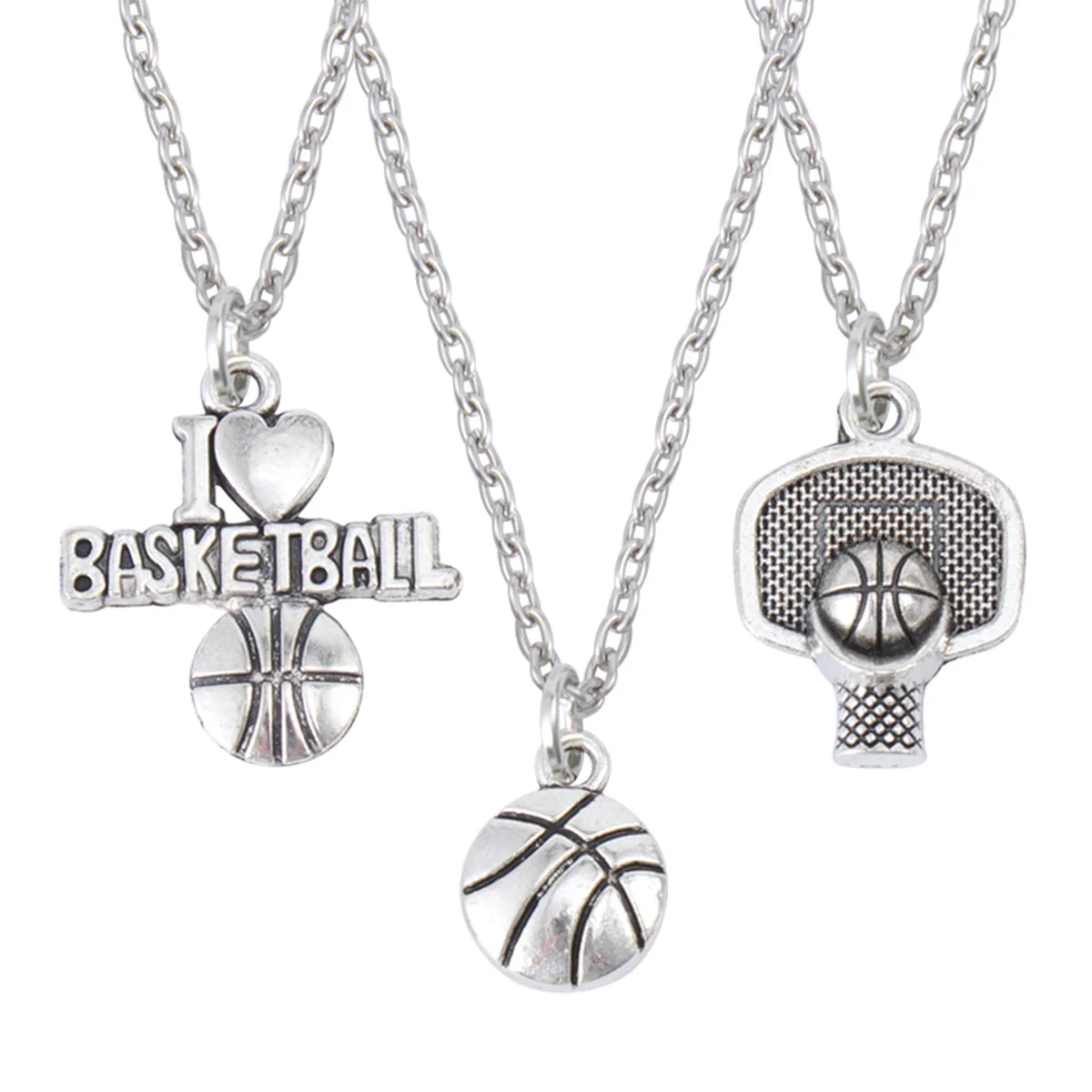 3pcs Basketball Necklace Delicate Necklace Chain Alloy Necklace Couple Necklace for Man Women Couple (Sliver)