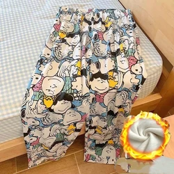 Cartoon Snoopy Velvet  Pajamas for Women Autumn Winter Trousers Large Size  New Anime Spiked Puppy Girls Boys Cute Home Pants