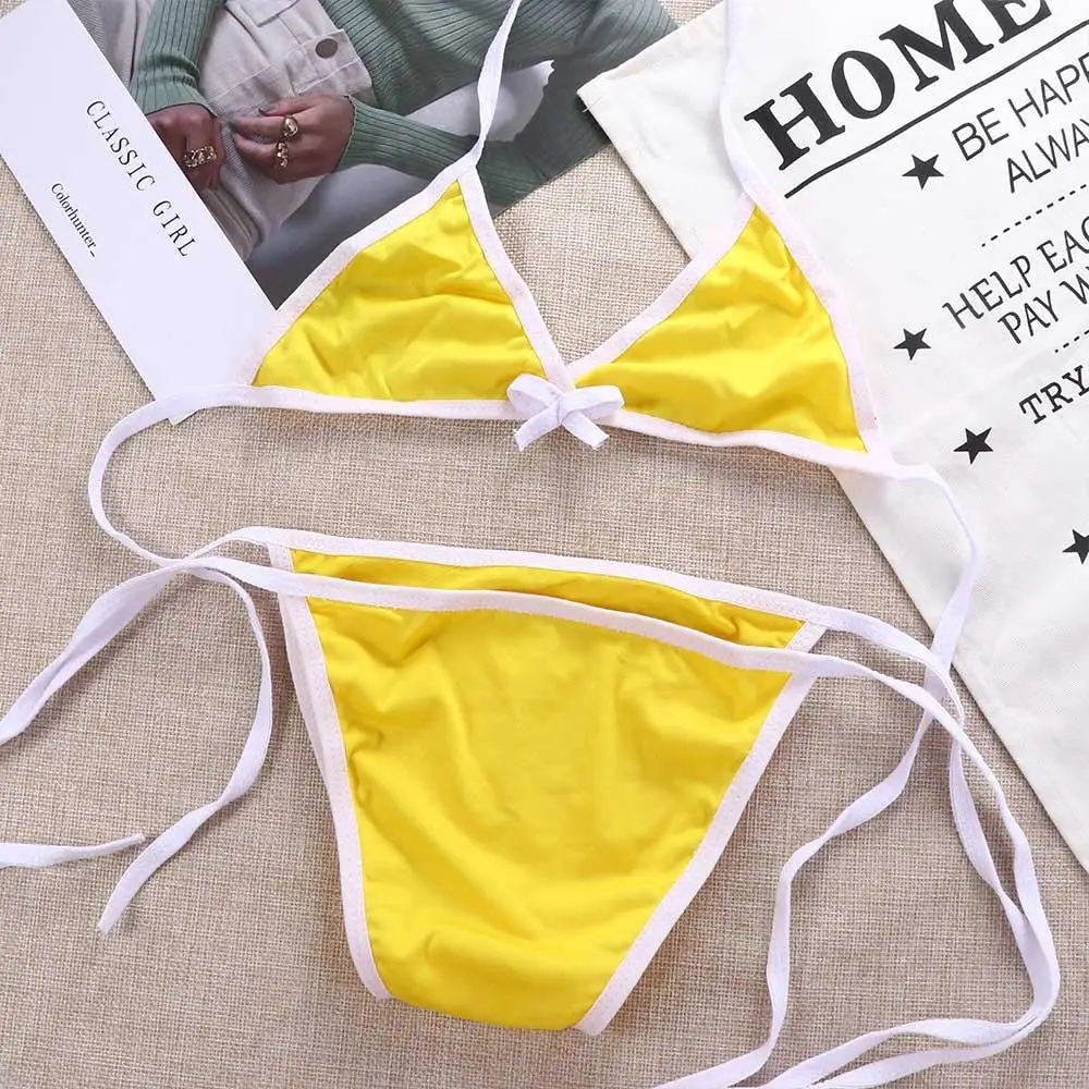 Summer Simple Solid Color Cosplay Female Push-up Bra Bathing Suit Swimsuit Bikini Sets Swimwear