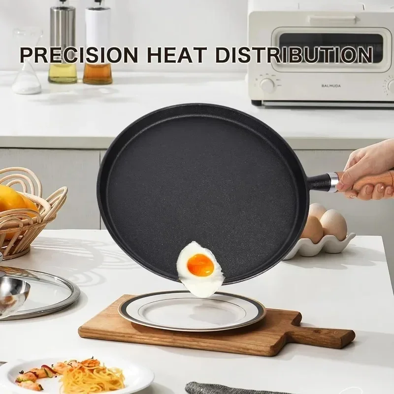 Heavy-Duty Cast Iron Frying Pan Compatible with Gas and Induction Stoves, Perfect for Cooking Pancakes, Eggs, Steaks, and Crepes