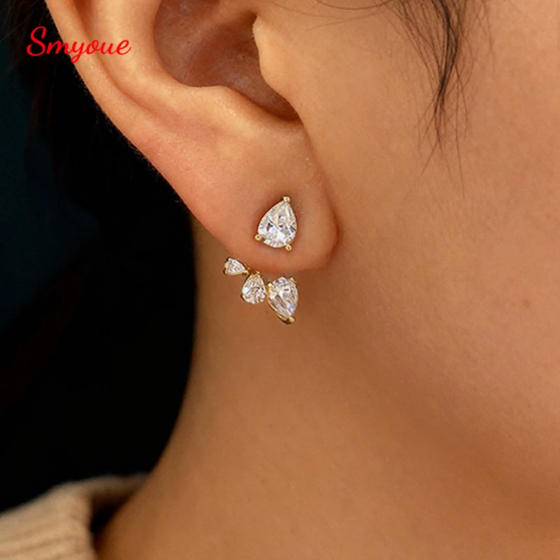 

Smyoue 18k Plated Pear Cut 100% All Moissanite Stud Earrings for Women Girls Water Drop Luxury Ear Jewelry 925 Sterling Silver