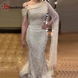 Elegant Mermaid One Shoulder Evening Dress for Women 2024 Luxury Cape Sleeves Pearls Formal Prom Wedding Party Gowns Customized