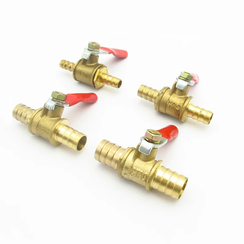 6mm 8mm 10mm 12mm Hose Barb Equal Two Way Brass Pneumatic Shut Off Ball Valve Pipe Fitting Connector Coupler Adapter