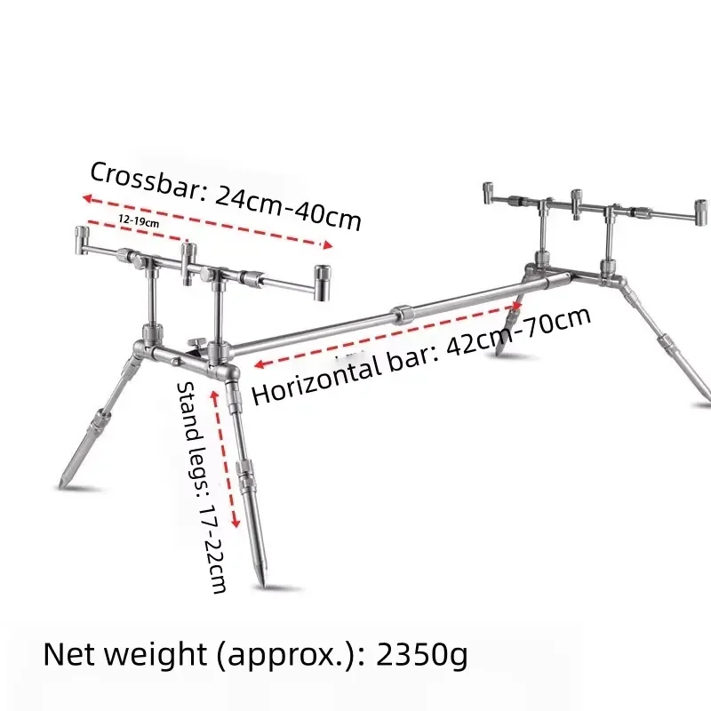 304 Stainless Steel Rod Pod 4 Legs 120° Adjustable Height 17to22cm Crossbar 24to40cm Net 2350g with Bag for Carp Fishing Rod