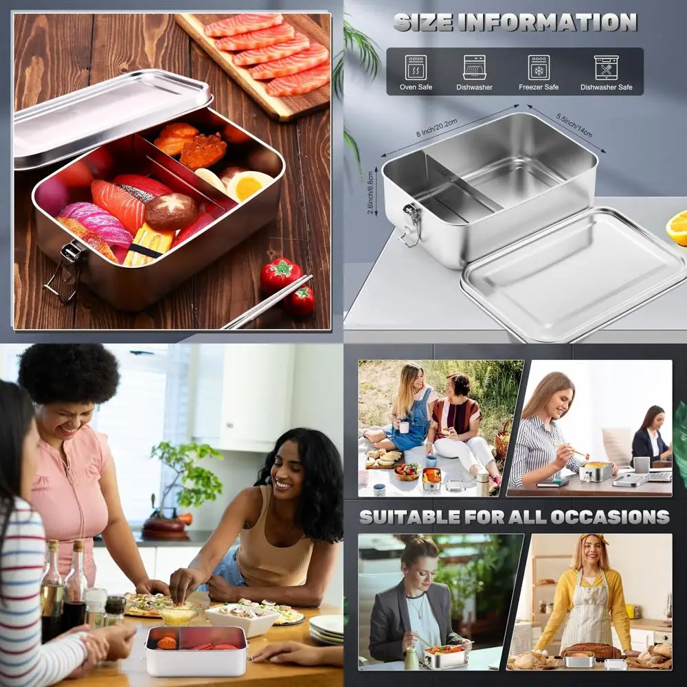 

4-Piece Stainless Steel 1400ml Food Containers with Leak-Proof Locks, Reusable for Lunch, Snacks, and Work