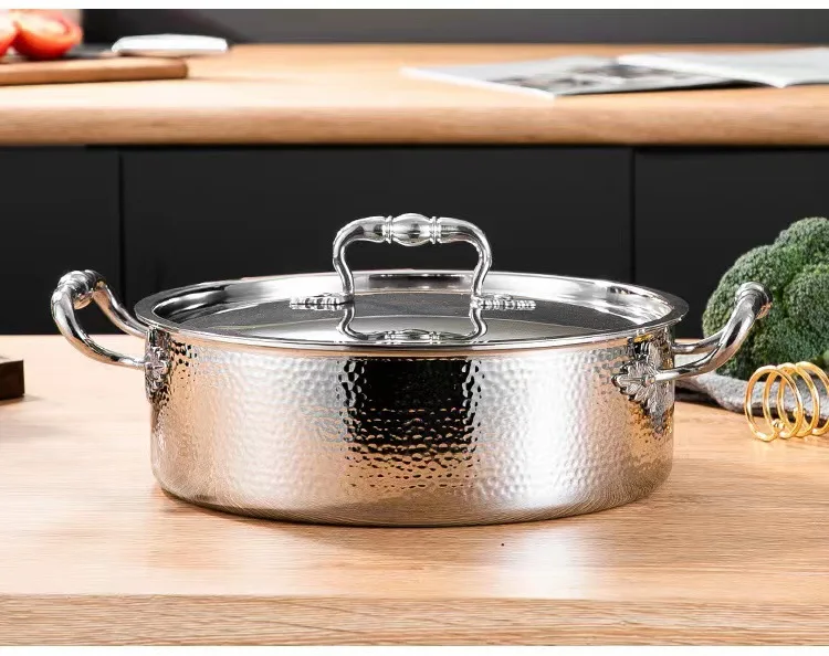 DSA three-layer steel household pot commercial mandarin duck soup pot stainless steel hammer printing basin clear  commercial