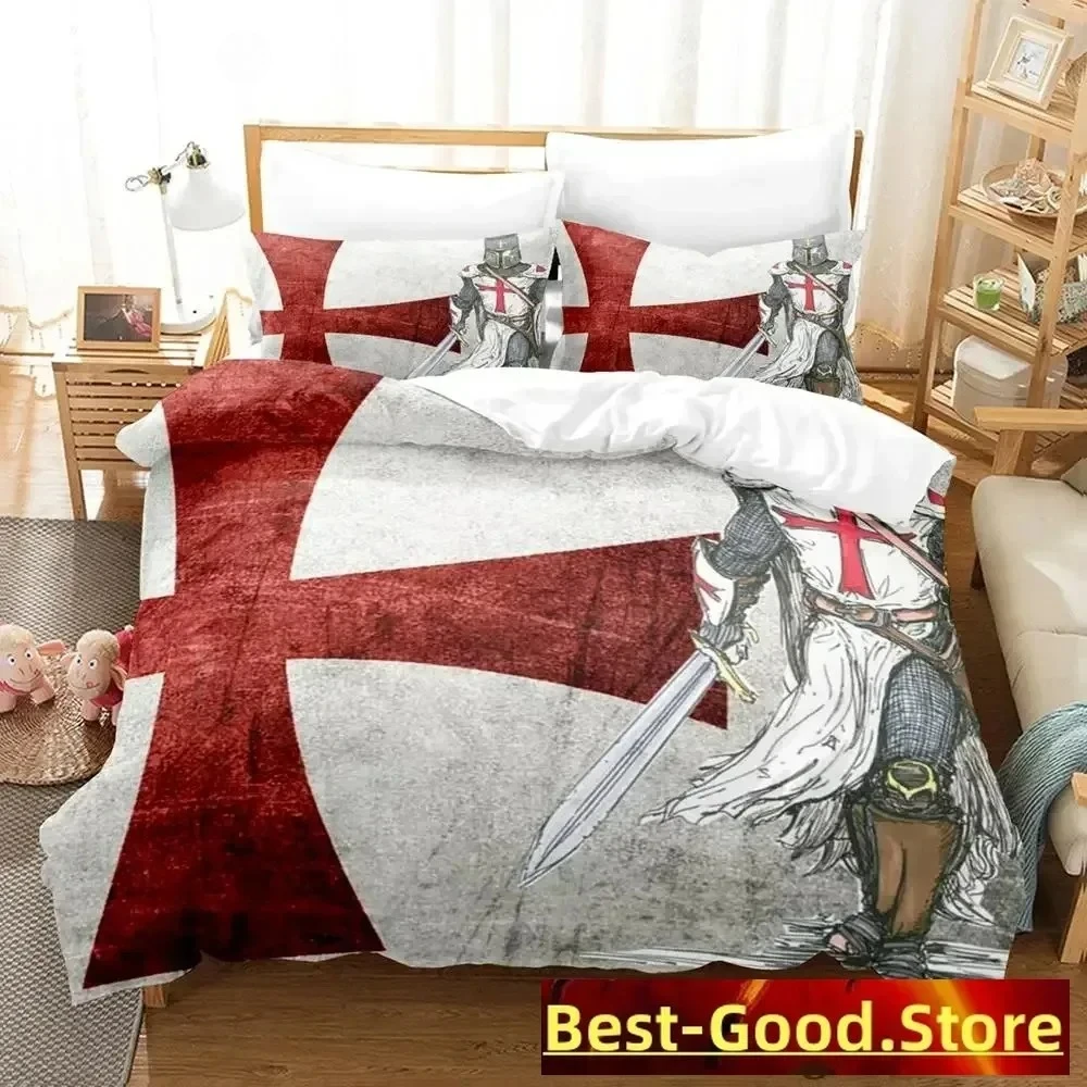 2023 Christian Knights Templar Bedding Set Printed Bed Set With Pillowcase Duvet Cover Soft Single Double Queen Super King Size