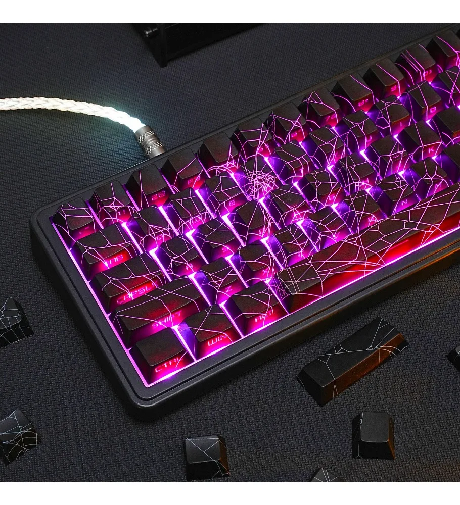 Spider web light transmission side engraved keyboard keycap pbt five-sided sublimation 61/68/87/98/108 adaptation