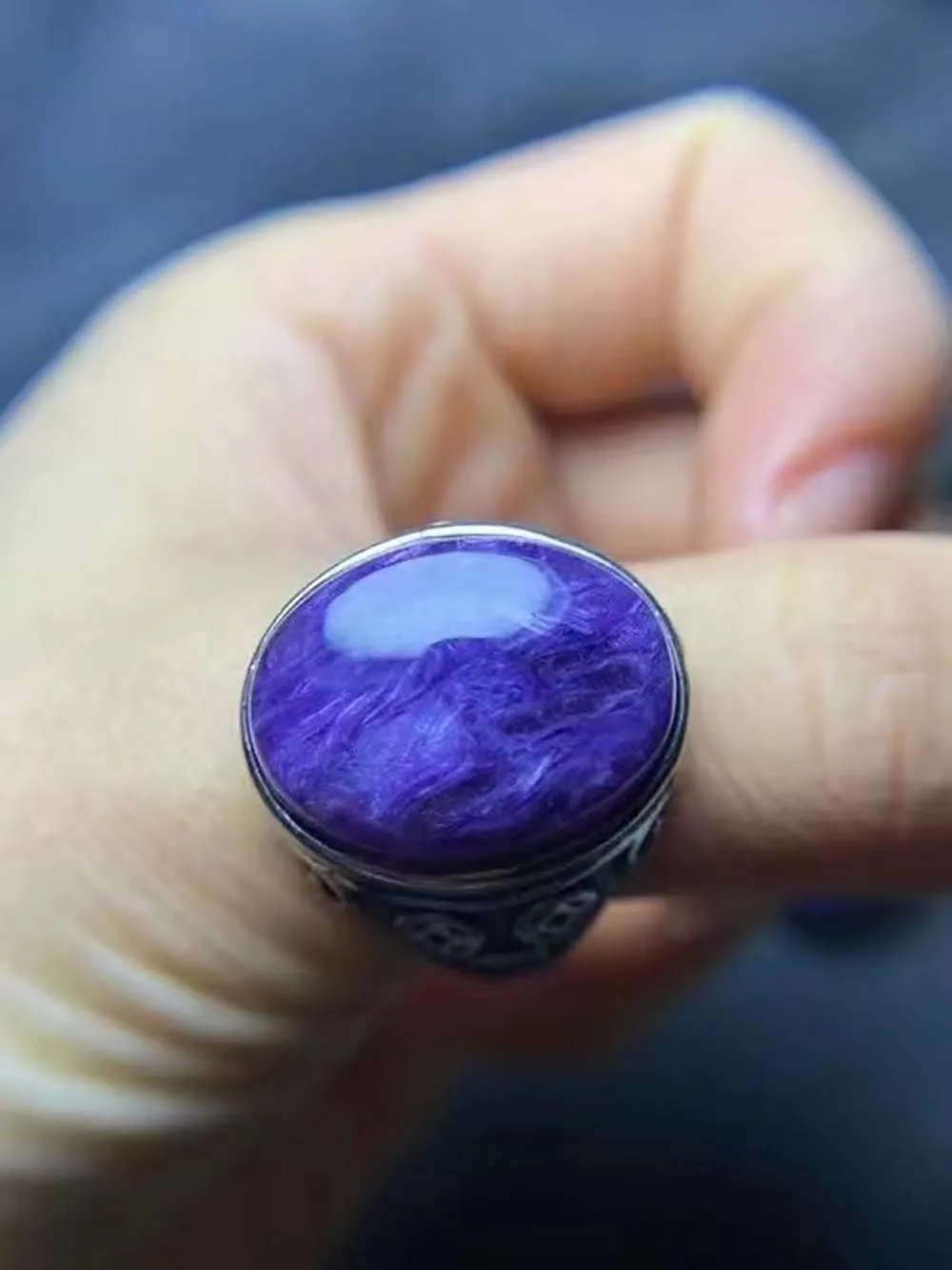 10pcs/lot Natural Purple Dragon Crystal Men's and Women's Rings 17*22mm Ring size Adjustable S925 sterling silver inlay Retro