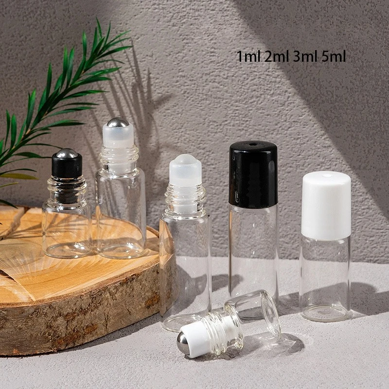 50 Stück 1/2/3/5ml Leere Glas-Rollflaschen mit Holzmaserung und Plastikkappe für Ätherische Öle, Nachfüllbare Parfümflasche mit Rollkugel – Detail 1