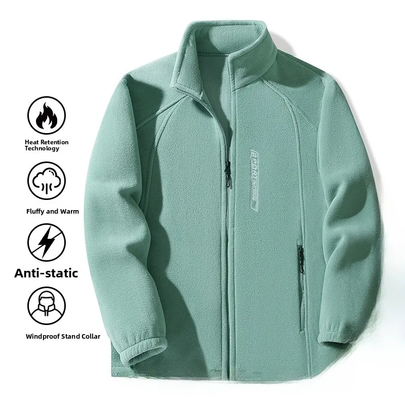 

Men's Autumn Winter Fce Lined Jaet Thin Plu Warm Stand Collar Zipper Decorated Stand Fit Casual Sle Long Sve O...