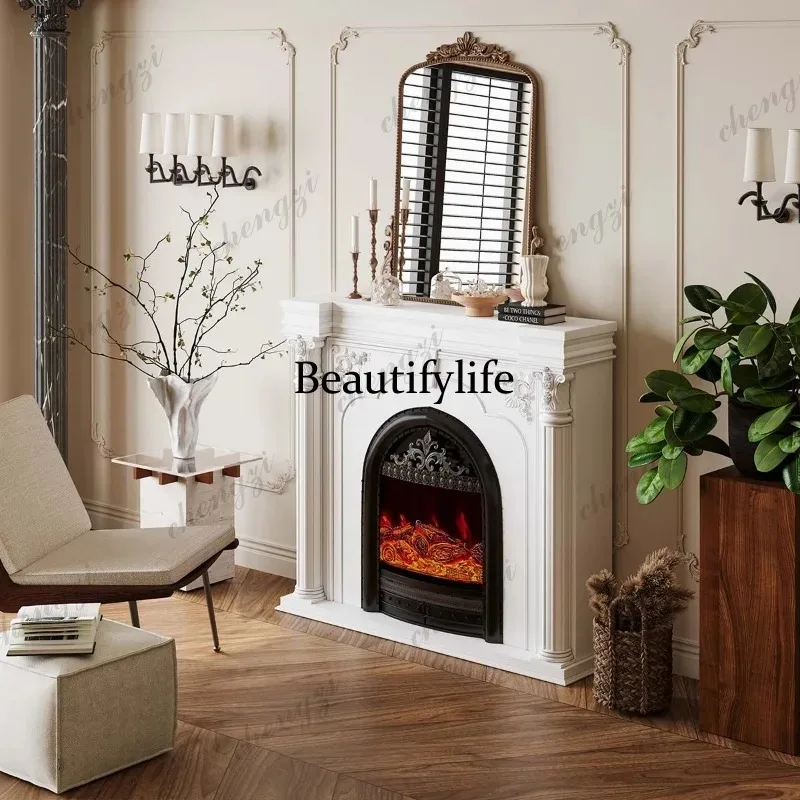 CC182 French simulation fireplace cabinet retro carved decoration entrance entrance frame American living room heating fireplace
