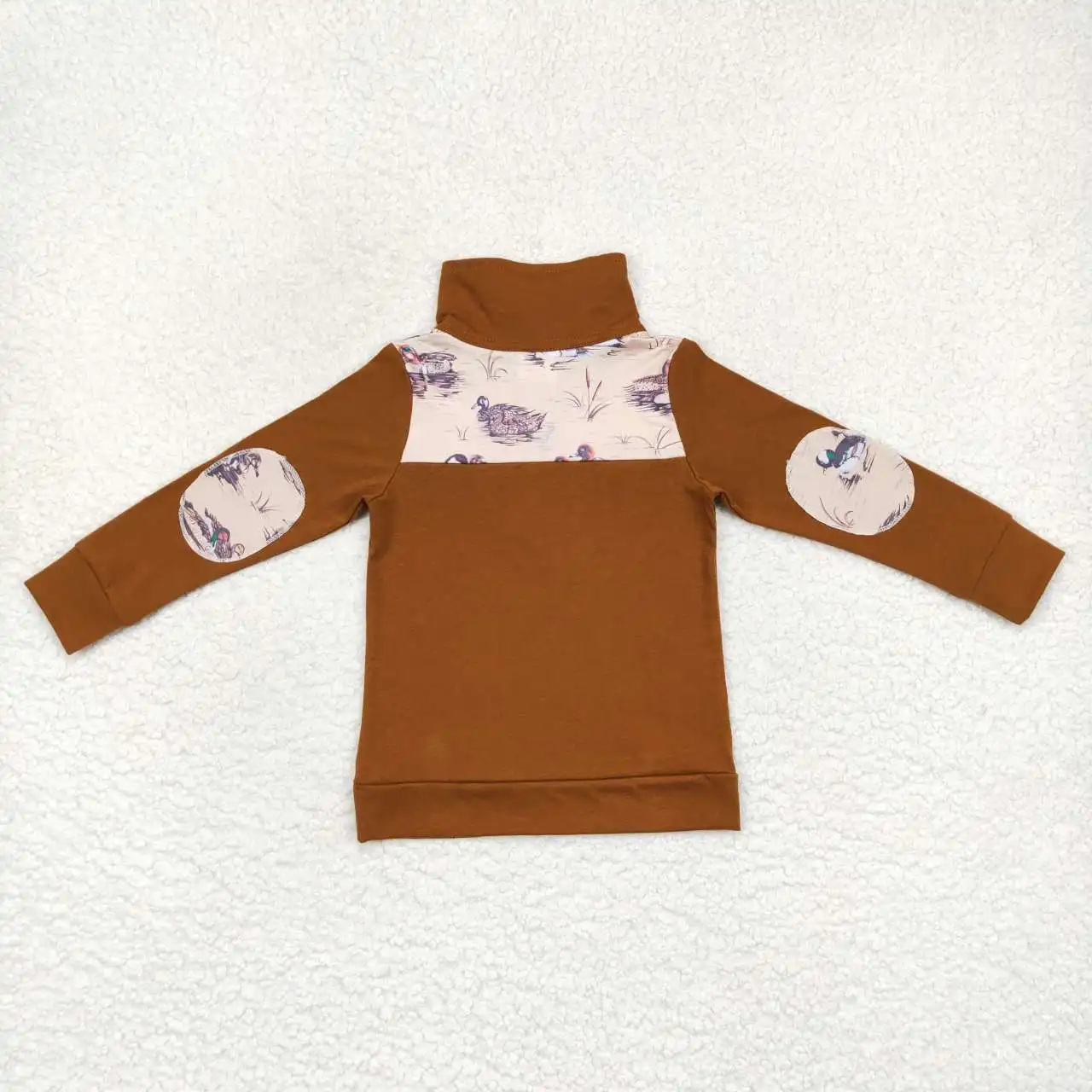 Wholesale Baby Boy Brown Tee Lapel Zipper Children Infant Tops Toddler Pullover Long Sleeves Duck Shirt Clothing