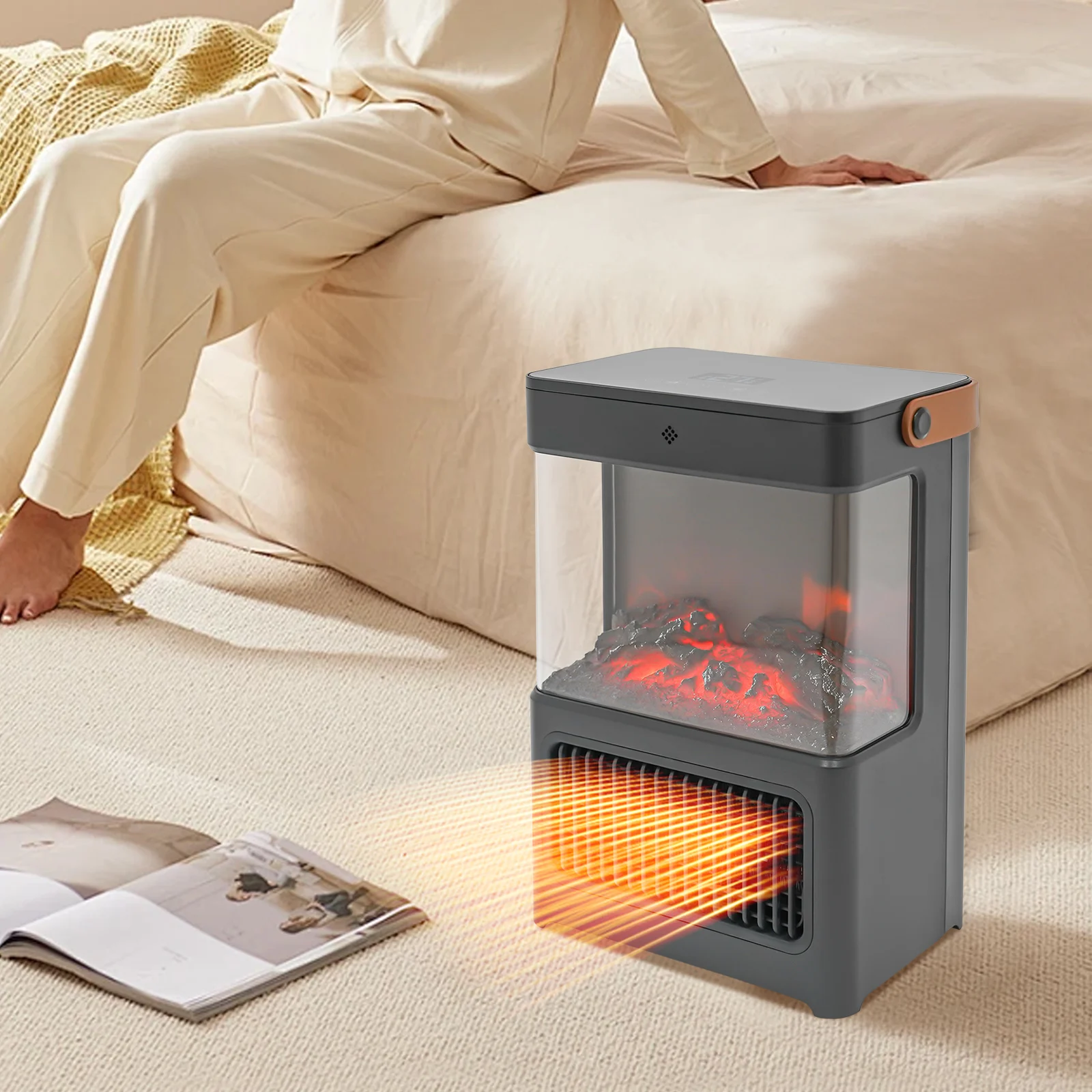 Elektrische Kaminheizung mit 3D-Flammen, 1500 W, PTC-Keramikheizung, Fernbedienung und Touch-Steuerung für Schlafzimmer/Wohnzimmer
