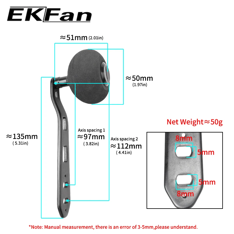 Manivela EKFan 135 mm – Mango aluminio carrete DAI/SHI con pomo EVA - imagen 5