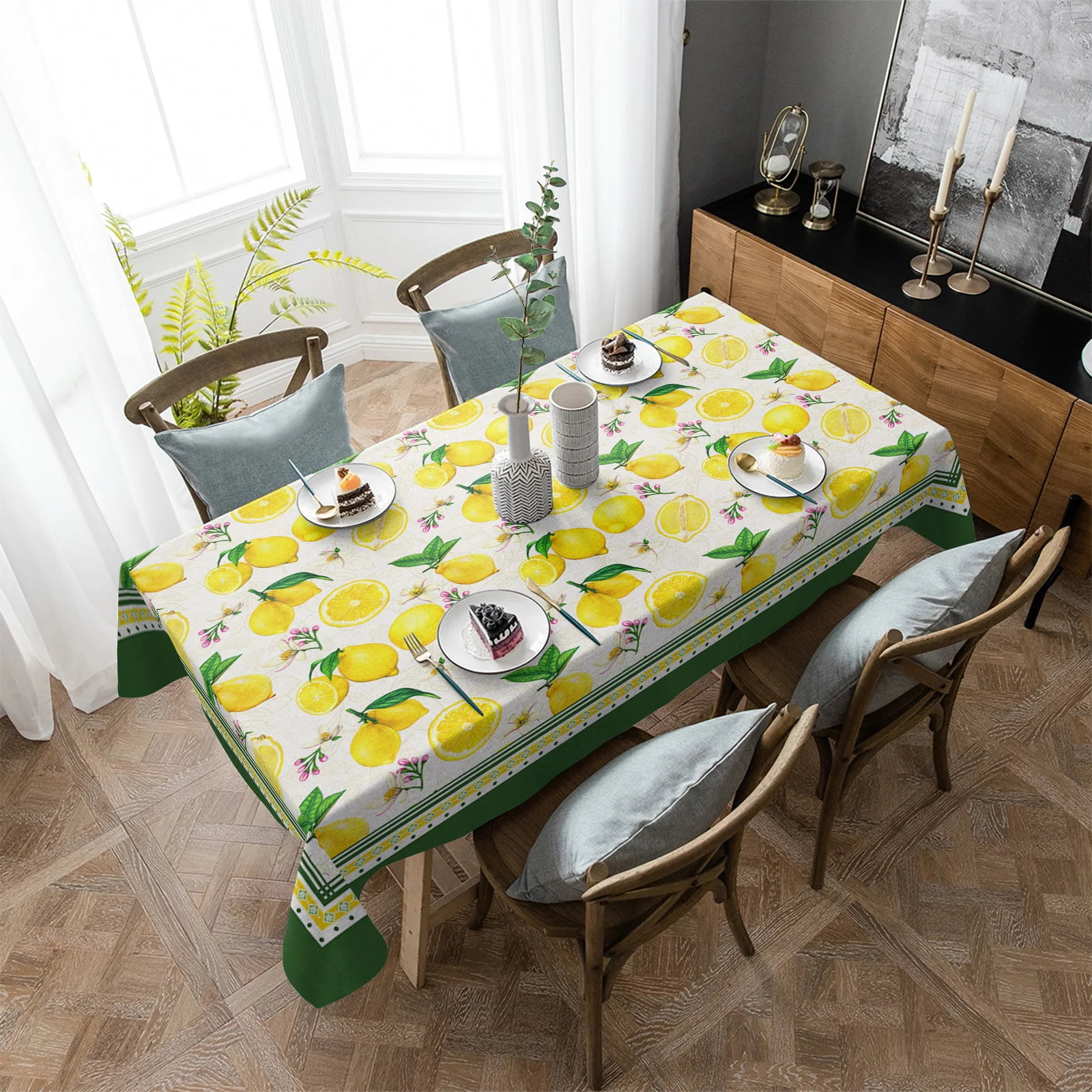 

Summer Idyllic Fruit Lemon Green Waterproof Tablecloth Party Decorations Supplies Rectangle Table Cloth for Kitchen Table Decor