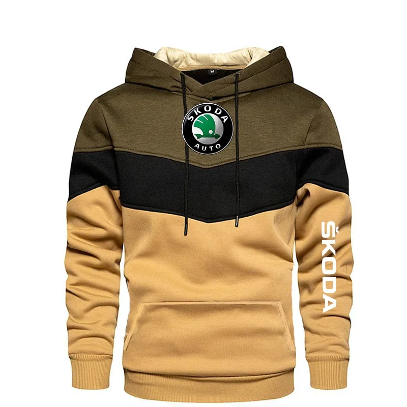 Neue Frühling Herbst Herren Skoda Logo Patchwork Farbe Pullover Langarm Hoodie Mode Baumwolle Hoody Sweatshirt