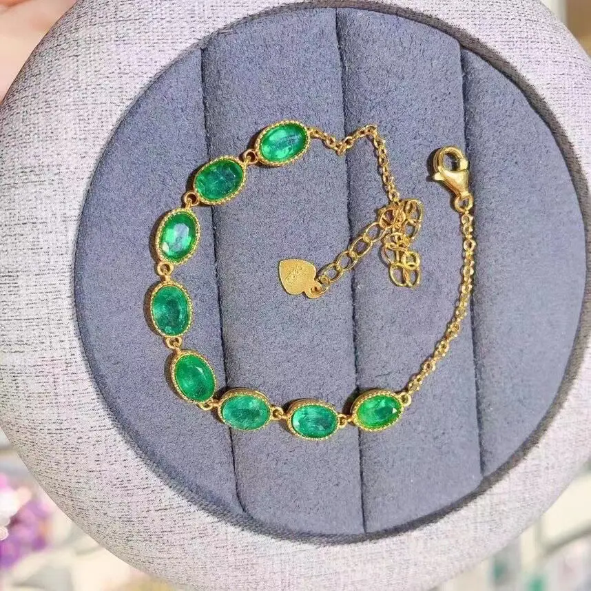 Fashion Sterling Silver Chain Bracelet 4mm*6mm 5pieces 4ct Natural Emerald Bracelet with 3 Layers Plating Woman Birthday Gift