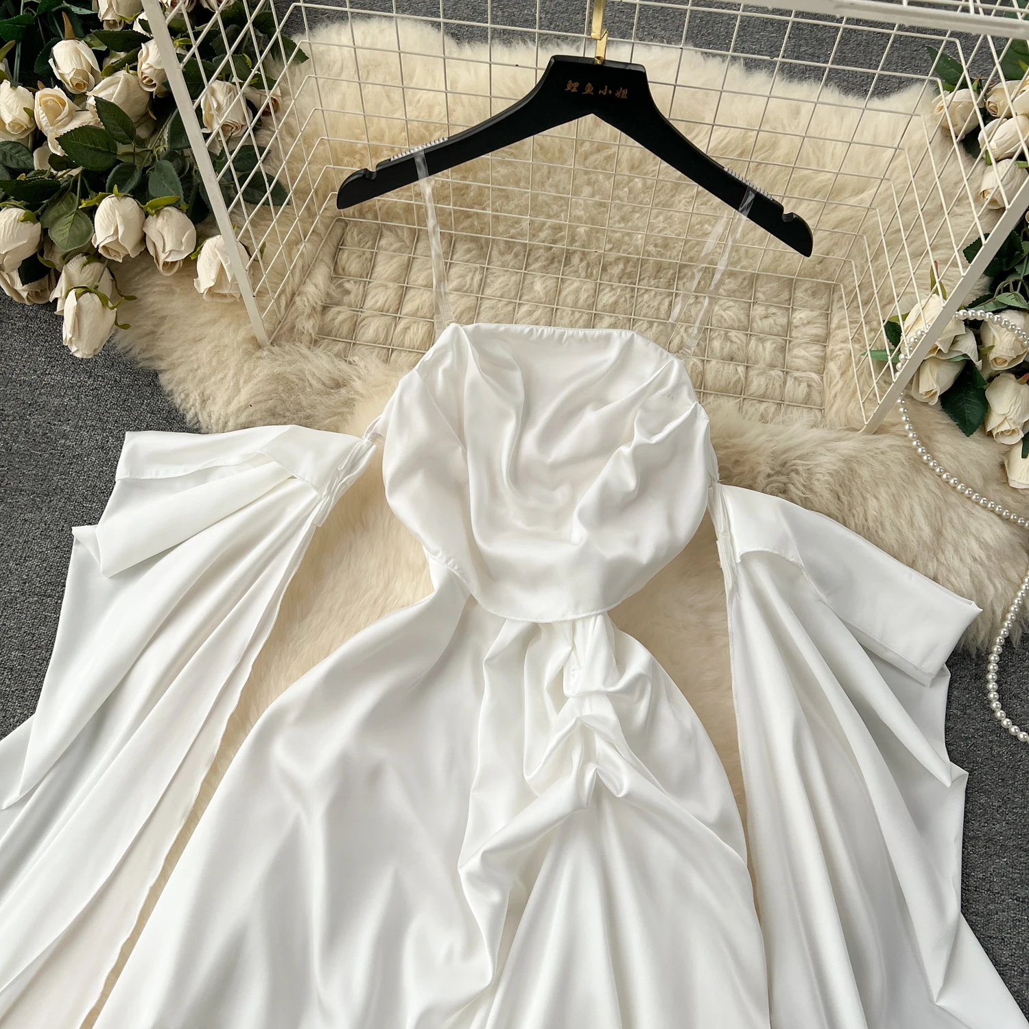 Lady Satin Silky Wedding Bride Long Dress White Festivel Birthday Dinner Banquets Party Dresses Women Honeymoon Tropical Dresses