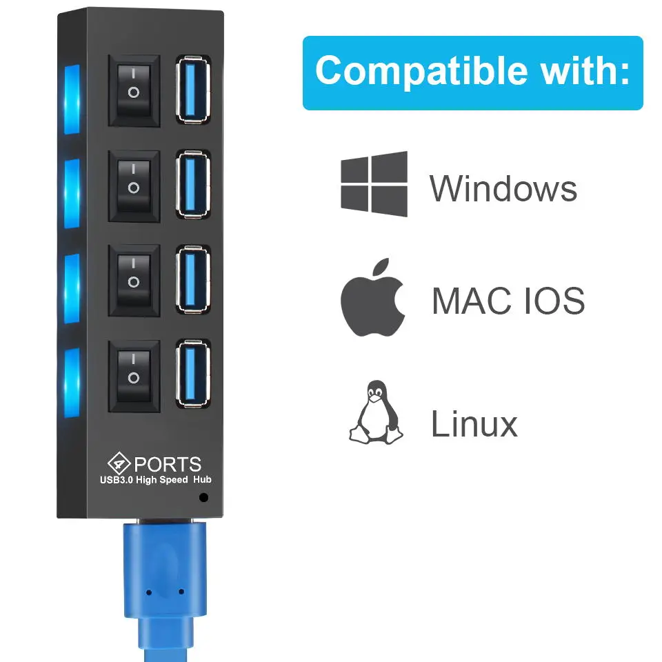 Imagem -06 - Hub Múltiplo do Expansor do Porto do Adaptador de Alimentação 3.0 com Interruptor para o Portátil do Computador Portátil Usb Hub 5gbps de Alta Velocidade Multi Usb Divisor Hab