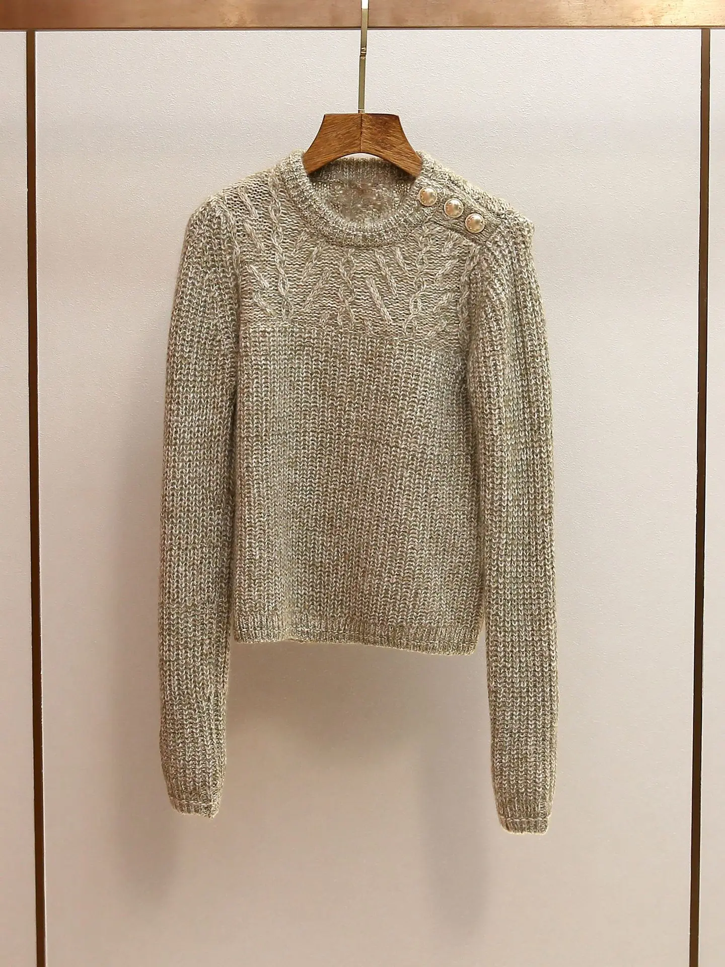 

Элитный женский зимний свитер в стиле ретро с круглым вырезом, декоративной застежкой на плече, длинными рукавами, свободного кроя, крупной вязки, для женщин.