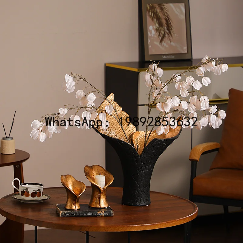 Resin Handicrafts Flower Vase Open Flowerpot Black Gold Art Display Candlestick Fish-tail Vase Home Decoration Accessories