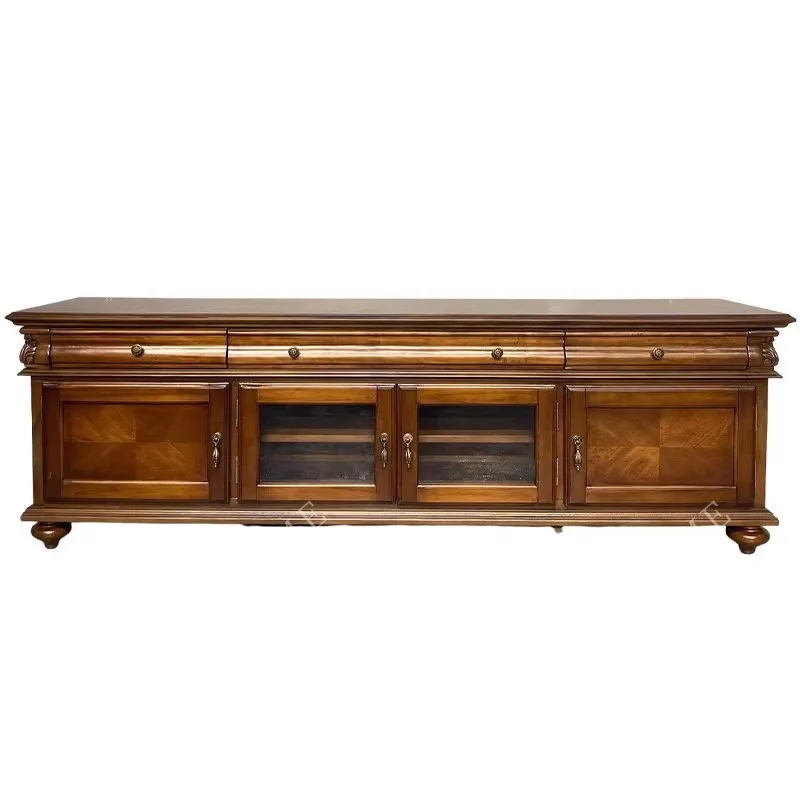 

American TV cabinet solid wood living room cabinet, simple rural retro small apartment storage video cabinet