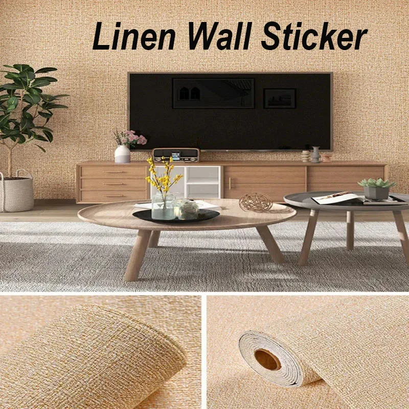 

50x1000cm Self-adhesive PVC Solid Thickened Waterproof Background Wall Renovation Linen Wallpaper Wall Stickers 3D Home Decor