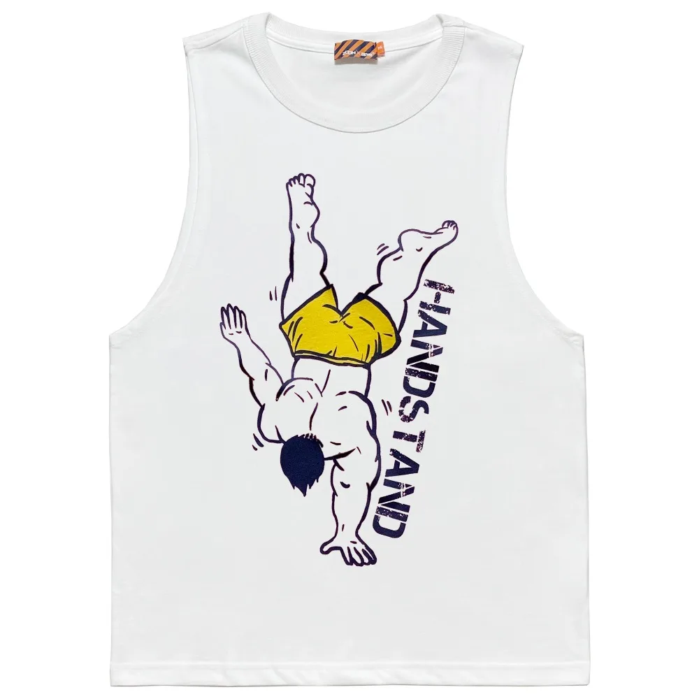 Muscle Man Handstand Tank Tops Gym Sleeveless Singlet, Men's Plus Size Cotton Undershirt Fitness Vest Green/White M L XL XXL 3XL