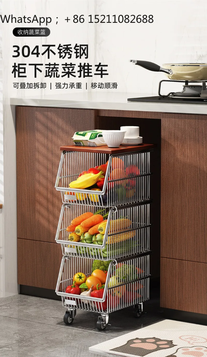 LLY kitchen trolley rack under cabinet vegetable and fruit storage basket built-in mobile vegetable