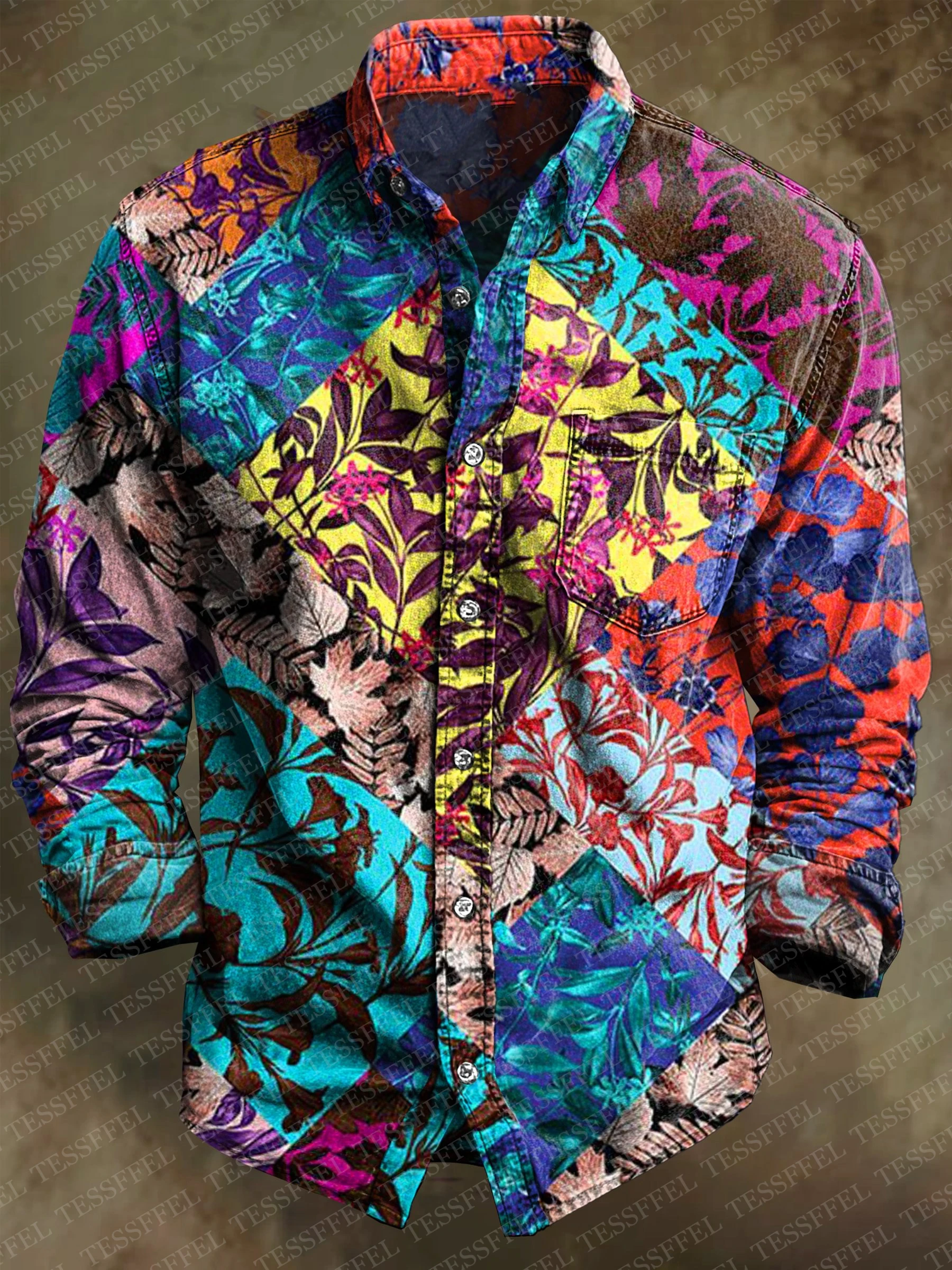 

NewFashion Винтаж Граффити Цветочная Татуировка Ретро Рубашки Поло 3Dпринт Harajuku Осенние Повседневные Рубашки с Длинными Рукавами и Воротником 2