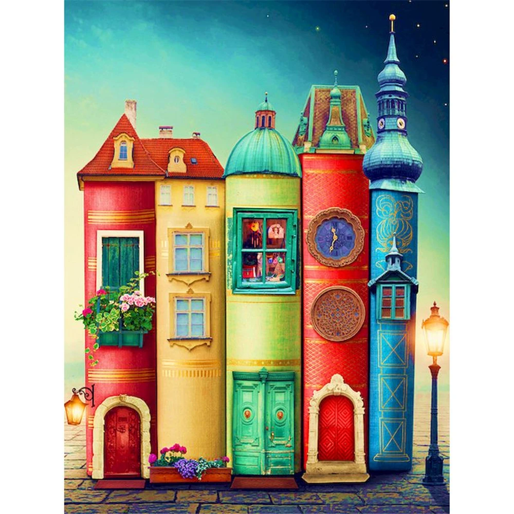 Landscape Cartoon City DIY Cross Stitch Embroidery 11CT Kits Craft Needlework Set Cotton Thread Printed Canvas Home    Sell