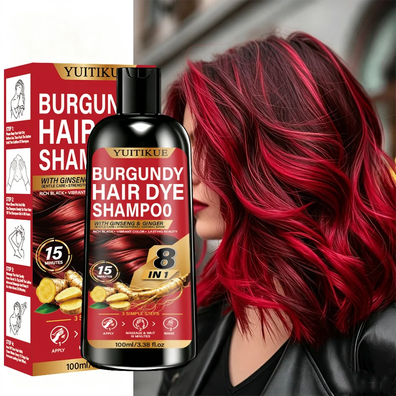 15 Mins Fast Burgundy Hair Dye Shampoo 100ml 8 In 1 Ginseng Ginger 3 Simple Steps Gentle Nourishing Long Lasting Hair Coloring S
