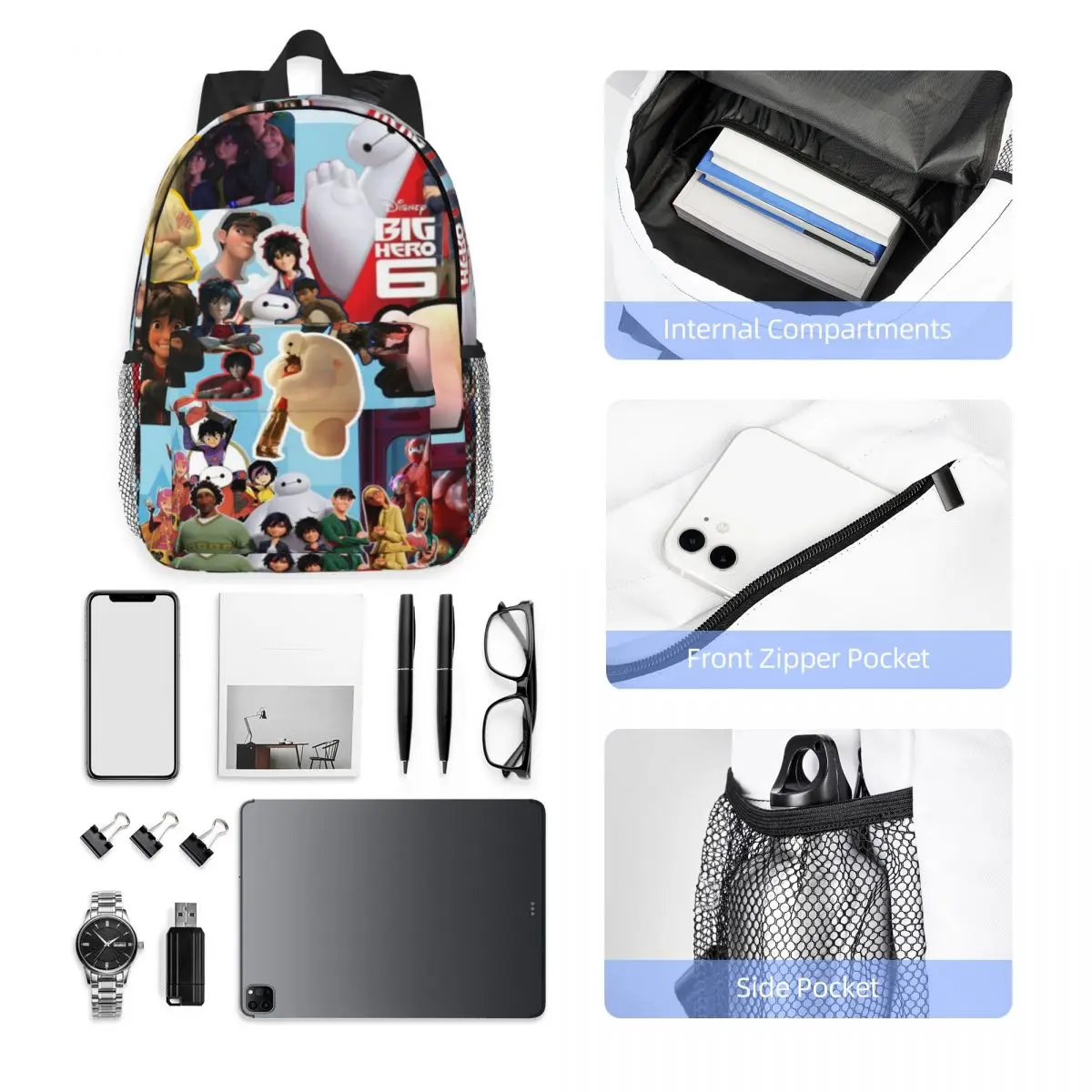 Big Hero 6 Durable 15-Inch Backpack - Ergonomic Lightweight Design for Comfort and Convenience