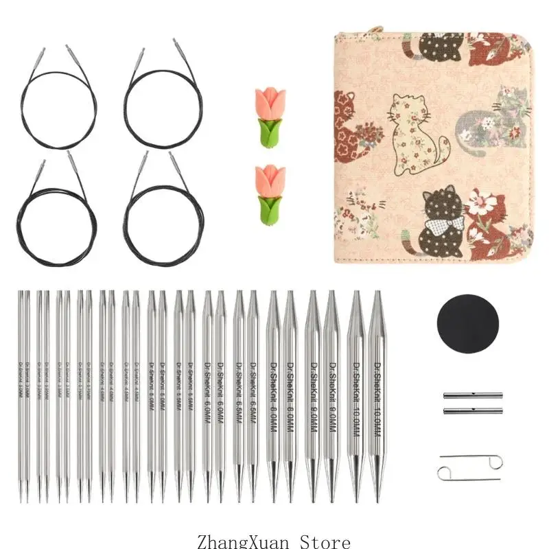 Abnehmbares Rundstricknadel-Set aus Metall mit 4 Kabeln und Reißverschlusstasche 3XUF – Detail 10