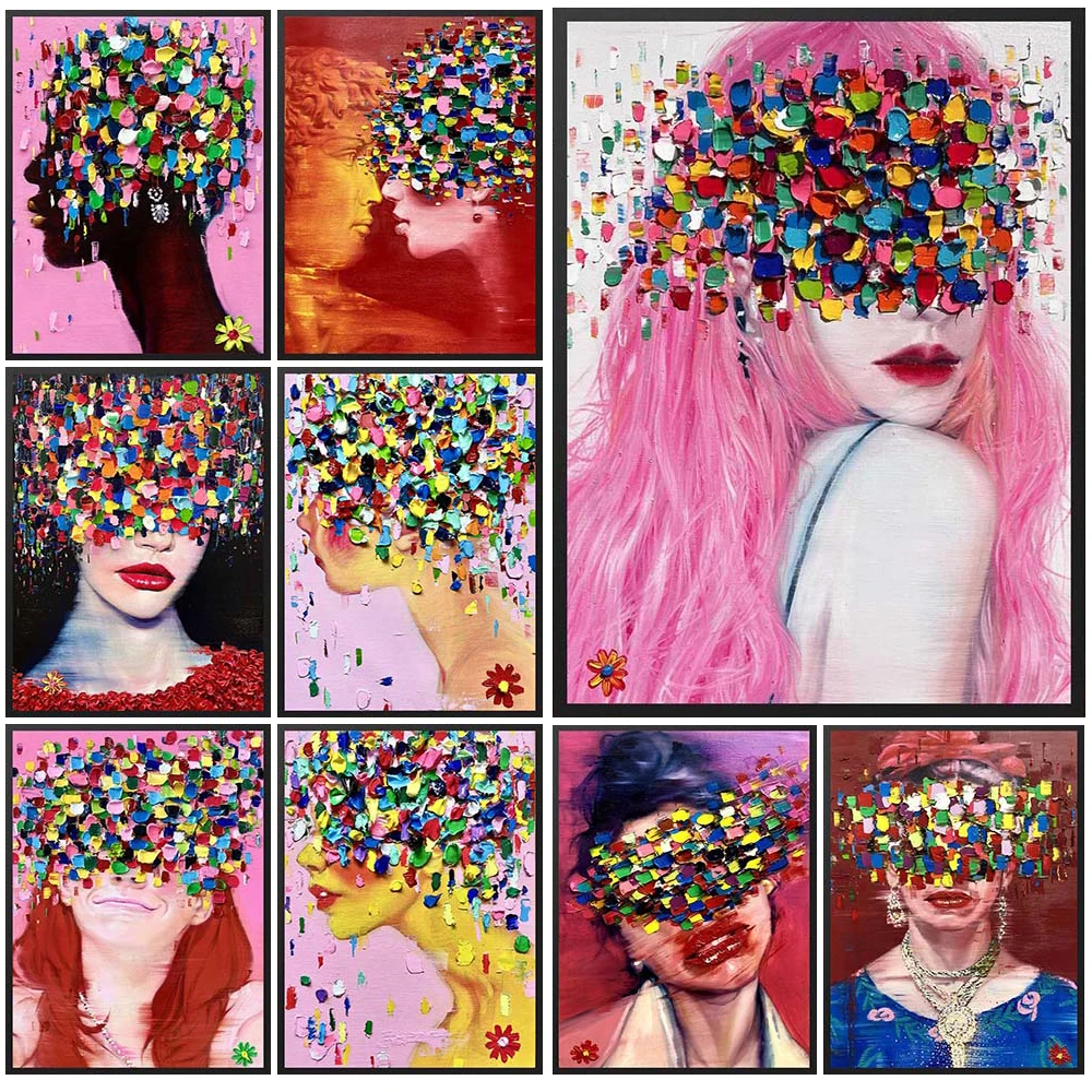 

Abstract Portrait Woman Colorful Girl Graffiti Poster Wall Art Canvas Painting Home Decor Wall Pictures For Living Room Unframed