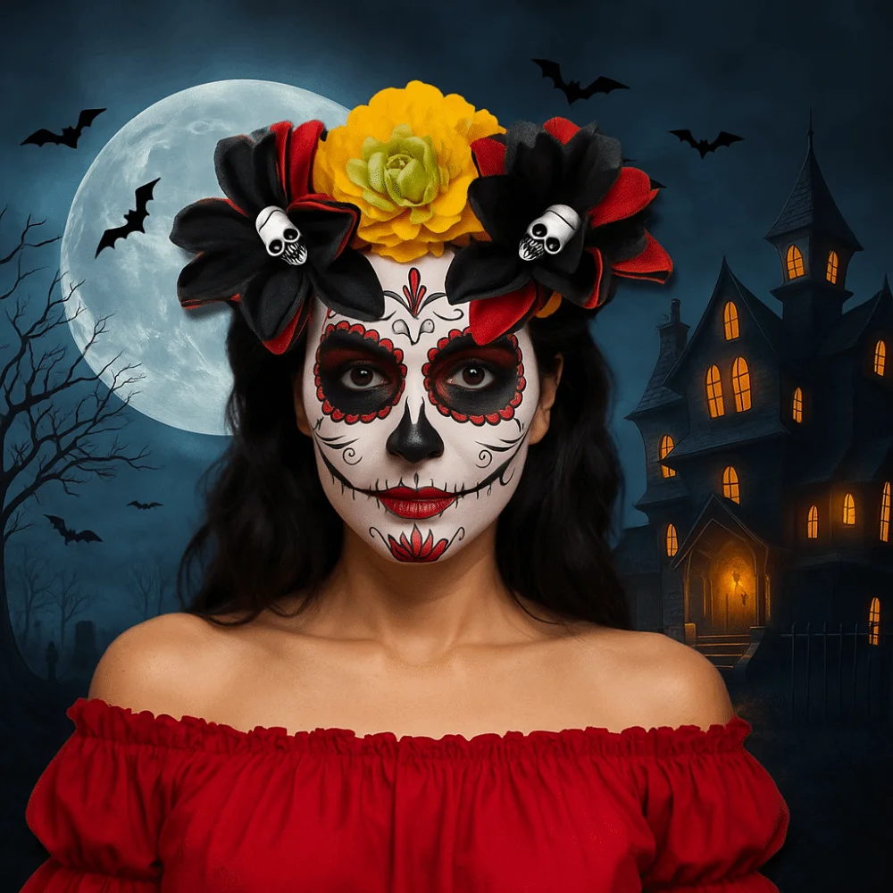 

Exaggerated Skull Head Headband Halloween Decor Simulation Flower Halloween Hair Hoop Colorful Funny Gothic Flower Hairband