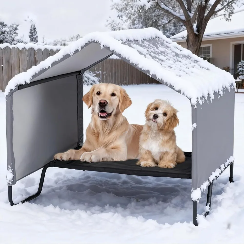 

41” Outdoor Dog House for Large Breeds, Durable Large Dog Shelter with Weatherproof 1200D PVC Canopy, Outside Sun Rain Canopy Pe